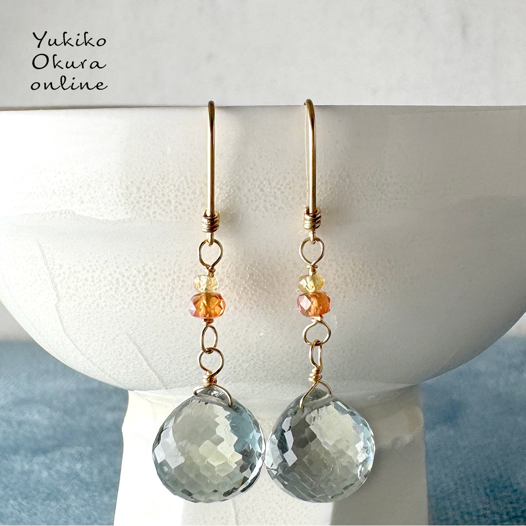 １点限り！K18 グリーンクォーツ・サファイア ピアス