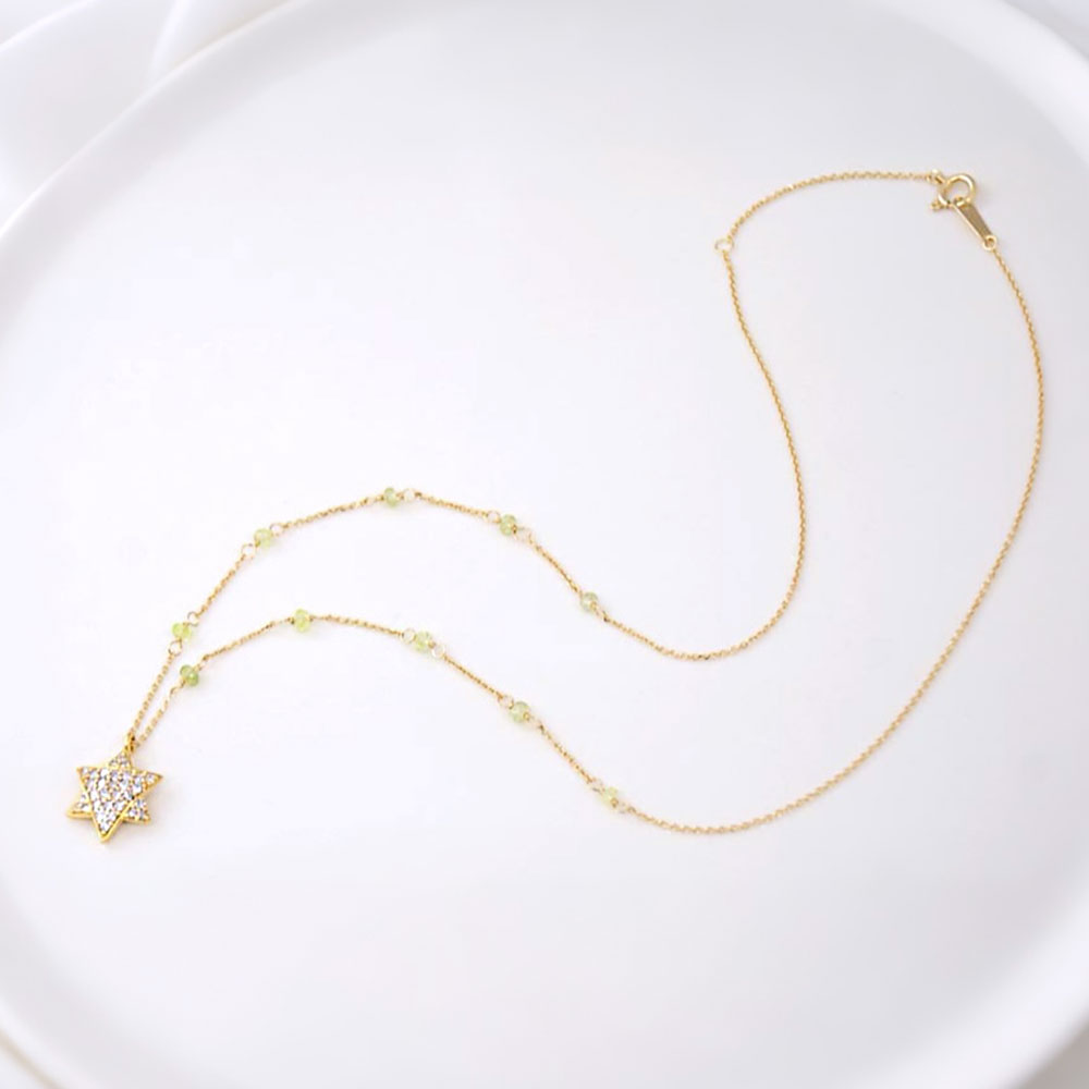 K18 ダイヤ 六芒星トップ グリーン ペンダント