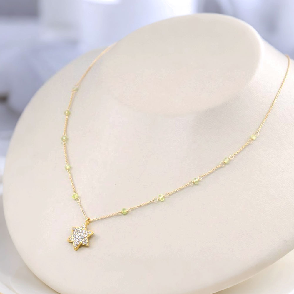 K18 ダイヤ 六芒星トップ グリーン ペンダント