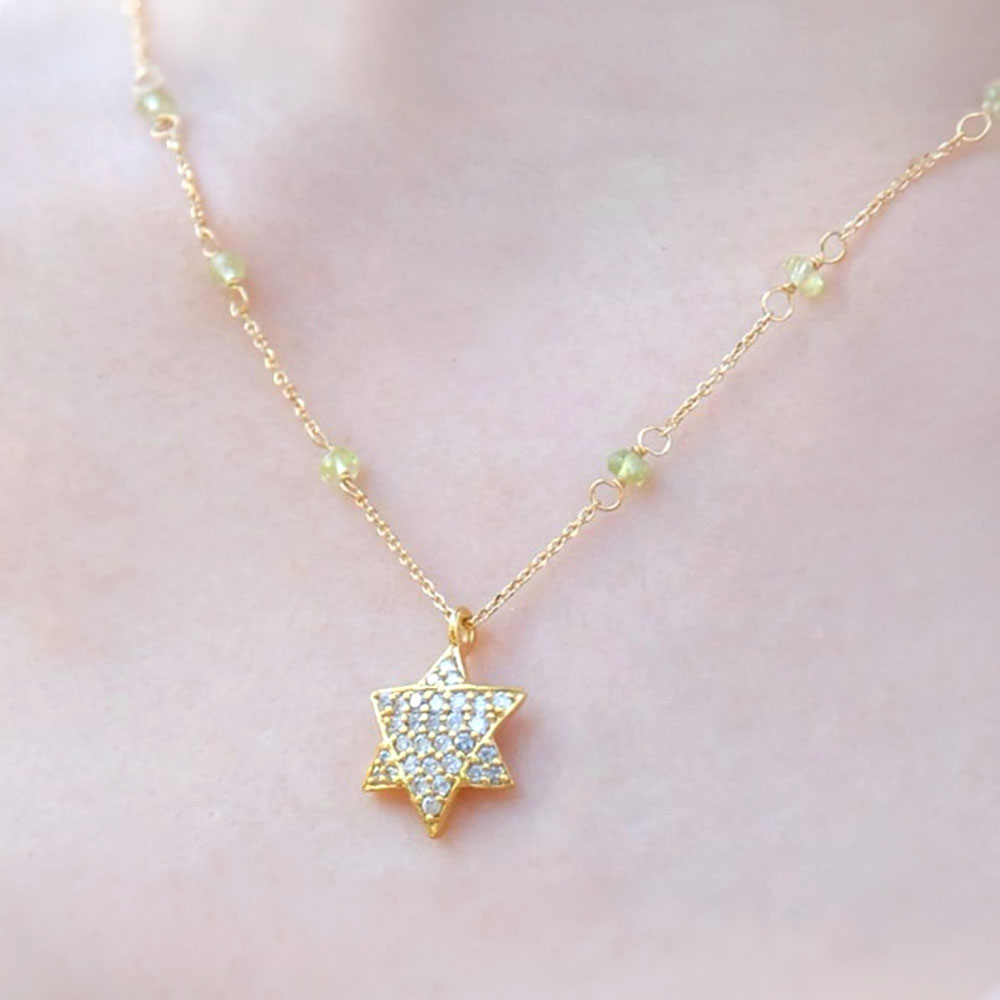 K18 ダイヤ 六芒星トップ グリーン ペンダント
