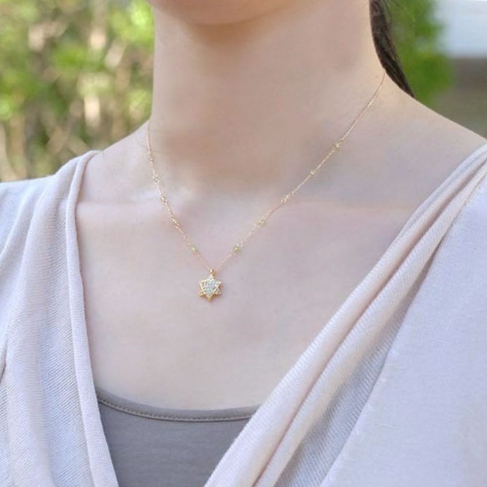 K18 ダイヤ 六芒星トップ グリーン ペンダント