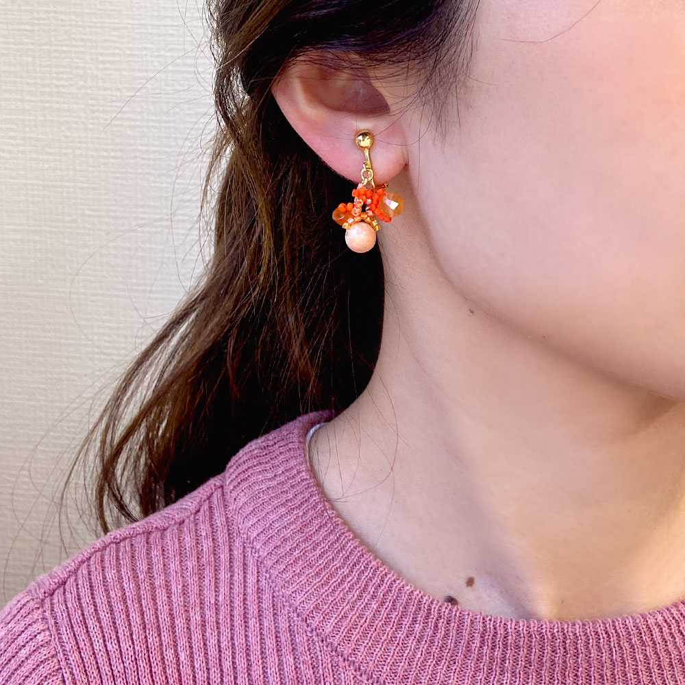 編みこみ フリンジイヤリング ピアス(オレンジ系・グリーン系・ブルー系)