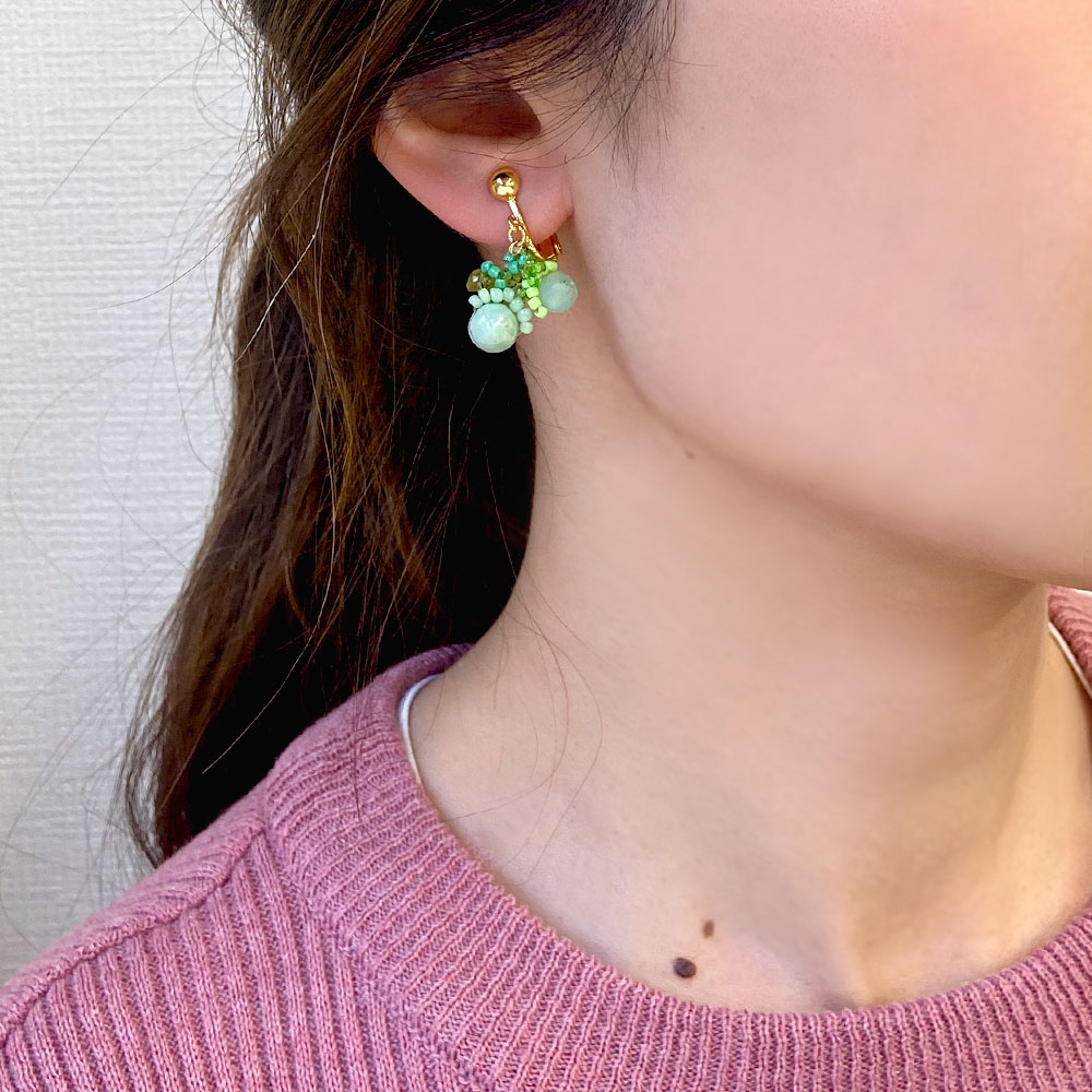 編みこみ フリンジイヤリング ピアス(オレンジ系・グリーン系・ブルー系)