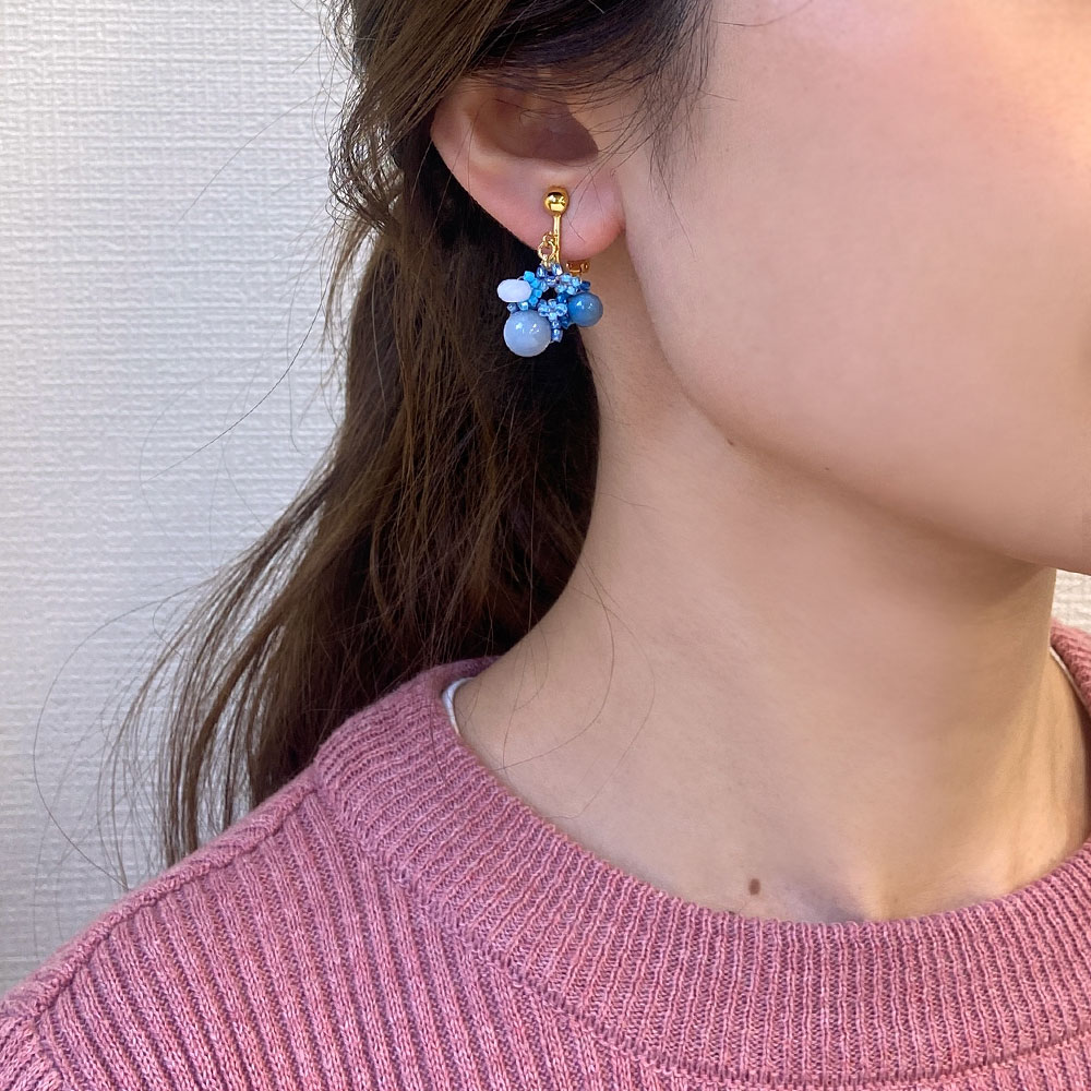 編みこみ フリンジイヤリング ピアス(オレンジ系・グリーン系・ブルー系)