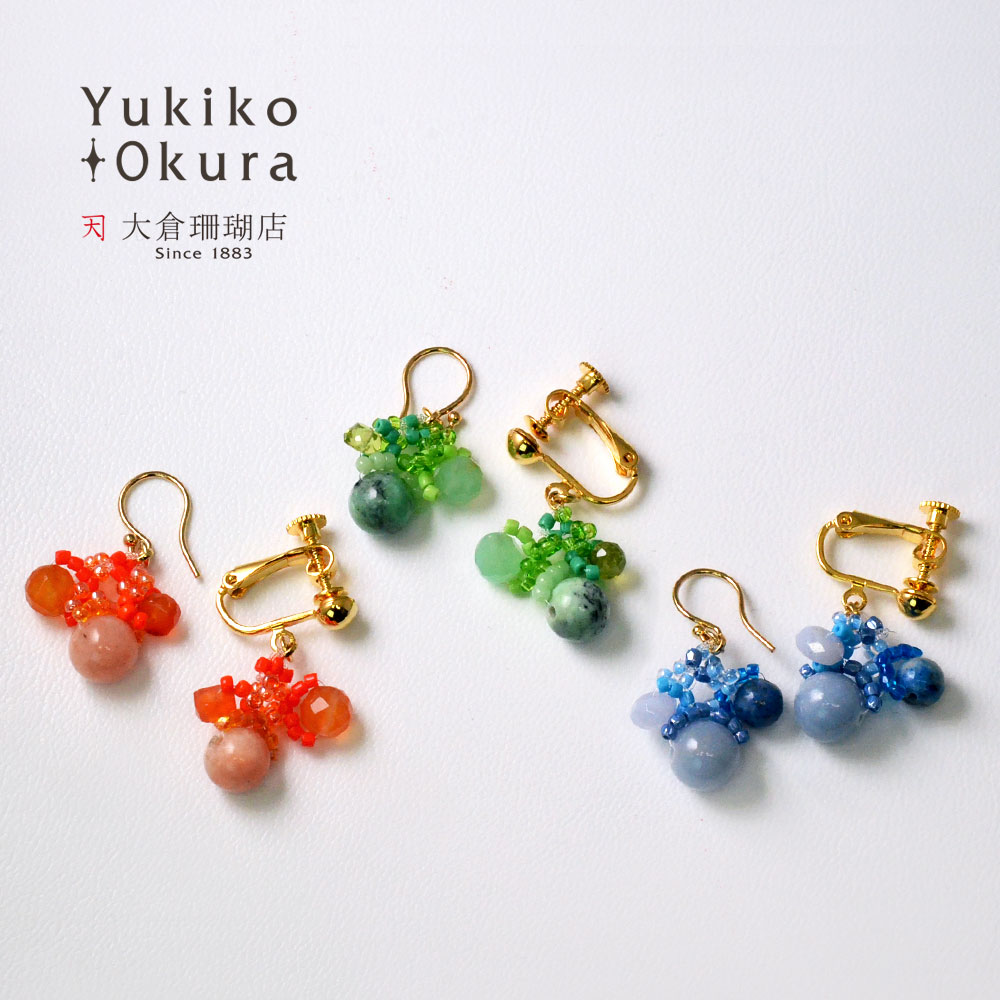 編みこみ フリンジイヤリング ピアス(オレンジ系・グリーン系・ブルー系)