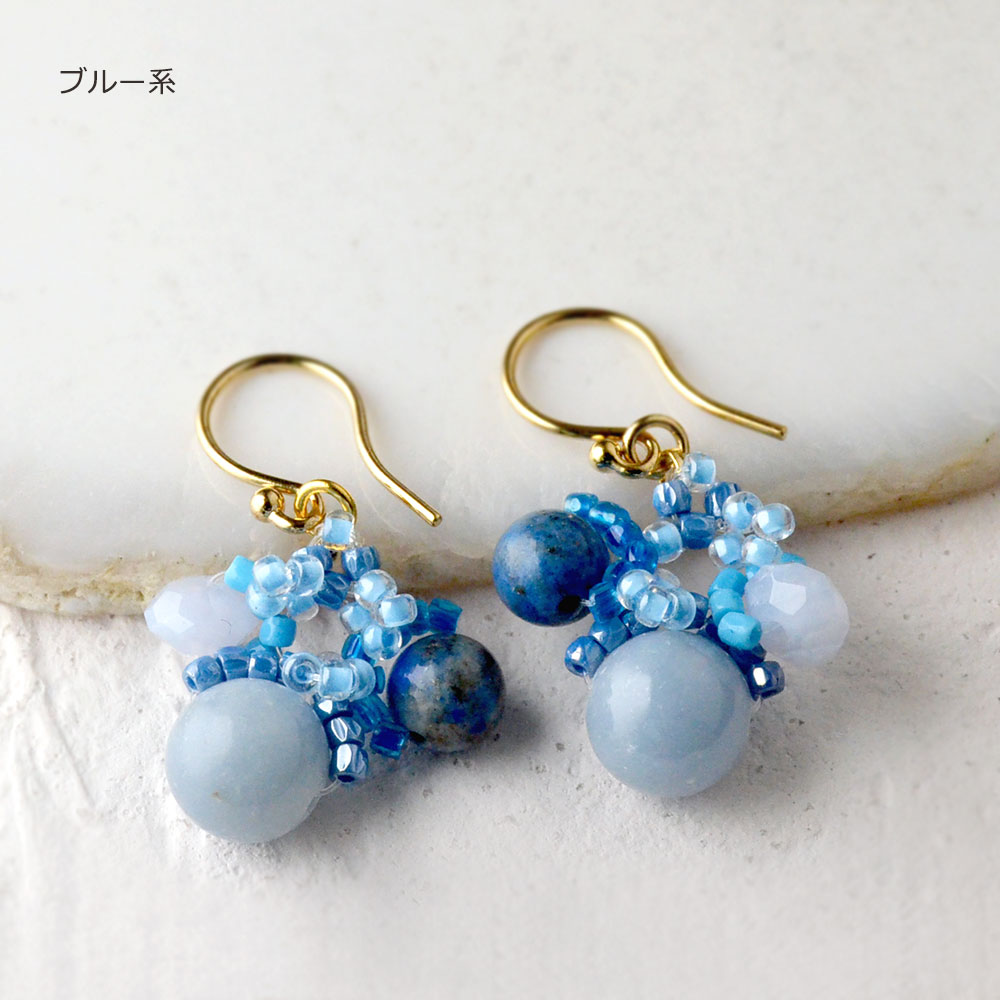 編みこみ フリンジイヤリング ピアス(オレンジ系・グリーン系・ブルー系)