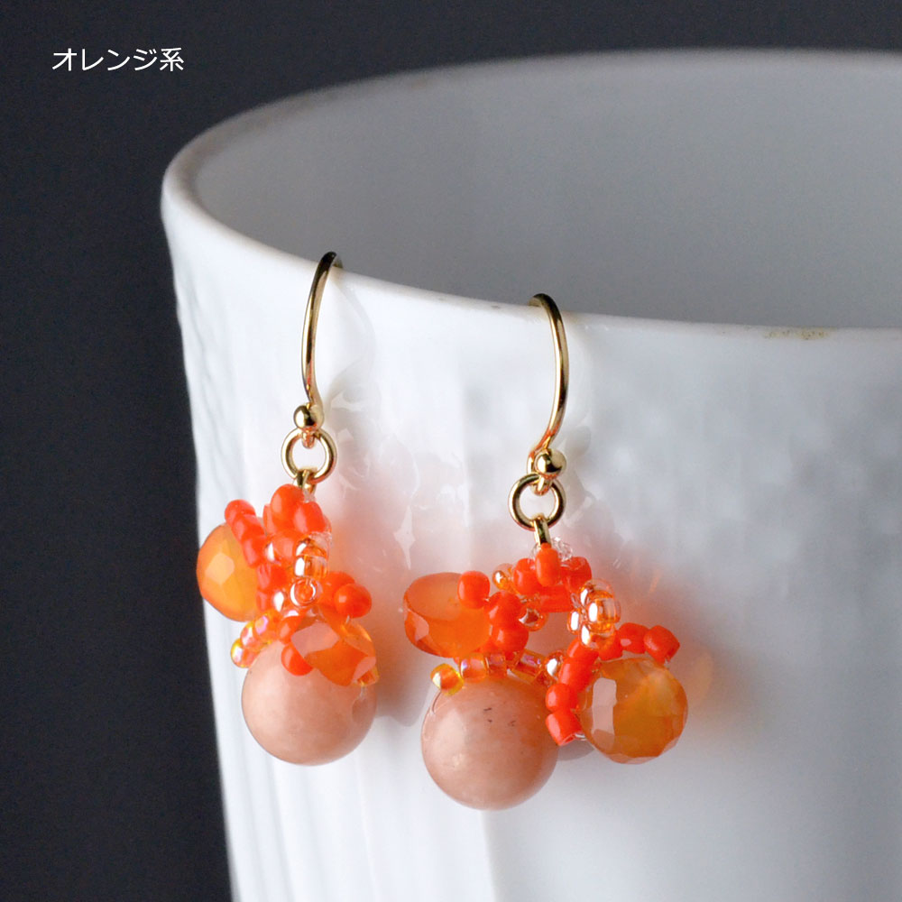 編みこみ フリンジイヤリング ピアス(オレンジ系・グリーン系・ブルー系)