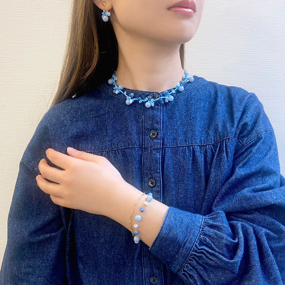 編みこみ フリンジイヤリング ピアス(オレンジ系・グリーン系・ブルー系)