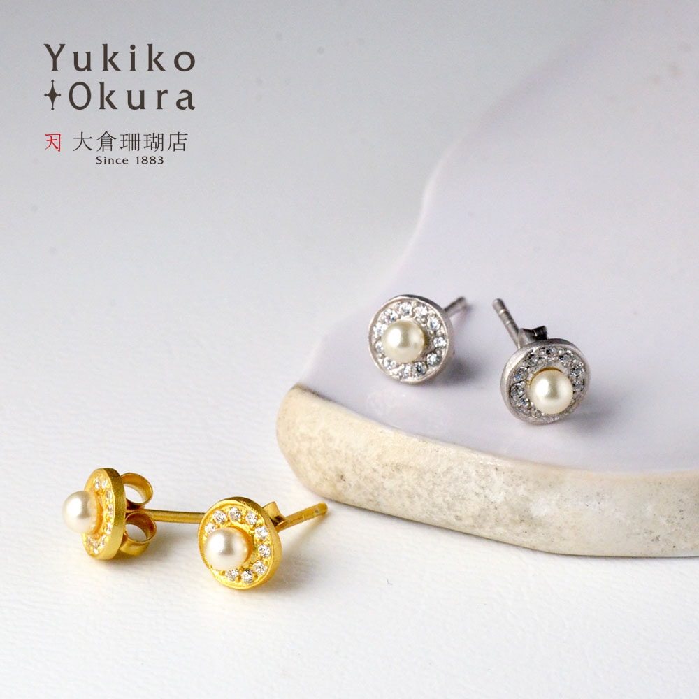 サテンシルバー キュービックジルコニア 淡水パール ピアス