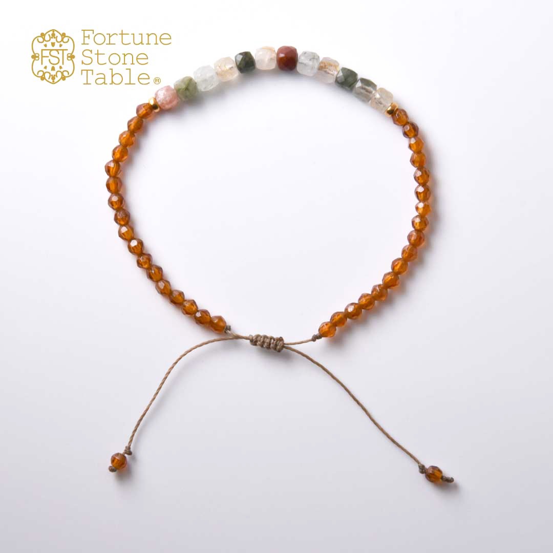 TWOtone stones ブレスレット　マルチルチルクォーツ×ヘソナイトガーネット【Fortune Stone Table】