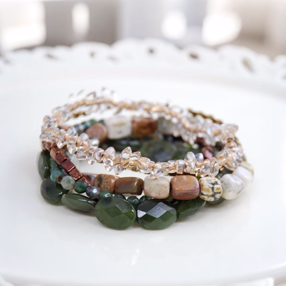 サーペンティン ジャスパー ビーズ 6連ブレスレット