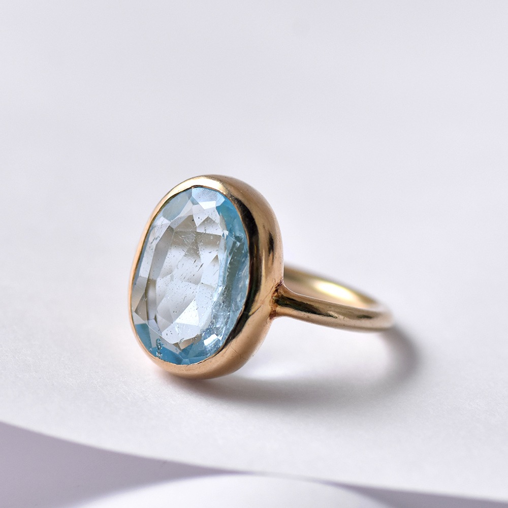 シルバー925 ブルートパーズ・水晶 カット オーバルリング