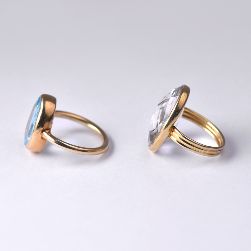 シルバー925 ブルートパーズ・水晶 カット オーバルリング