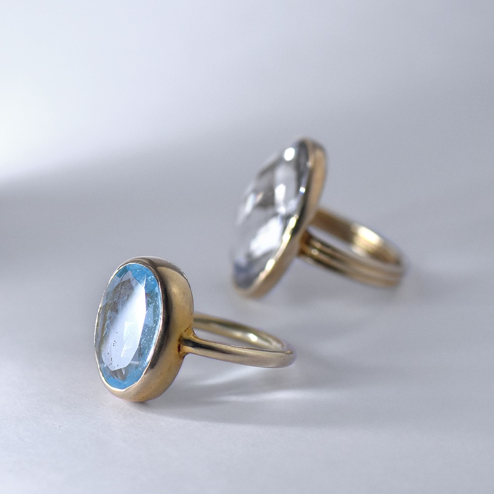 シルバー925 ブルートパーズ・水晶 カット オーバルリング