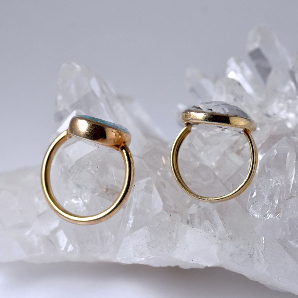 シルバー925 ブルートパーズ・水晶 カット オーバルリング