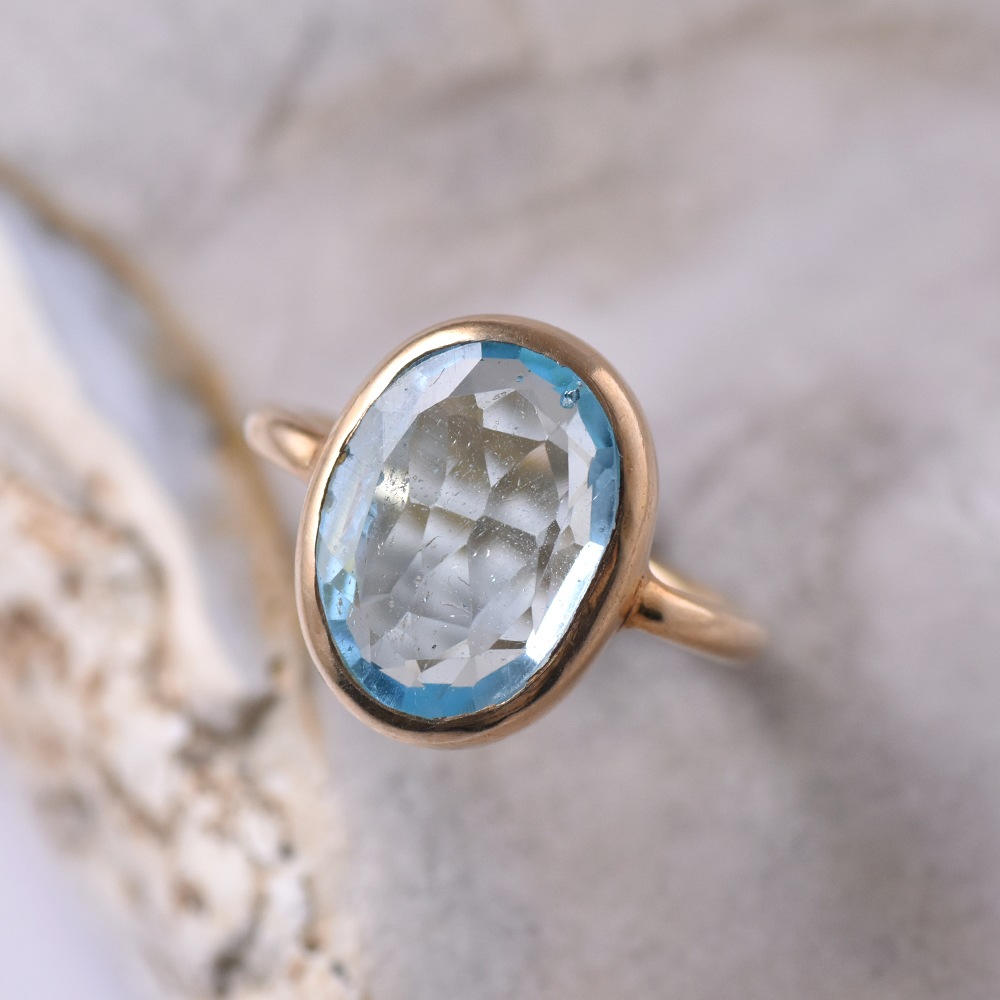 シルバー925 ブルートパーズ・水晶 カット オーバルリング