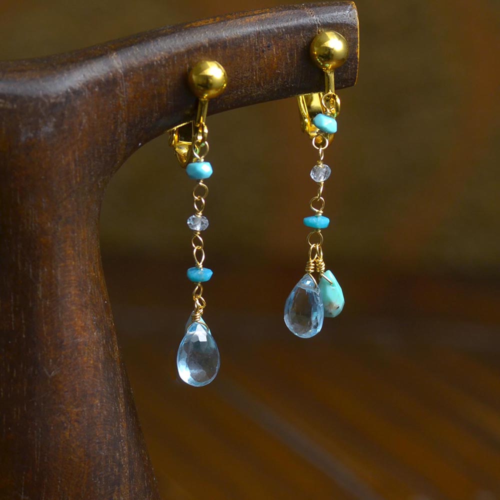 K18 ターコイズ ブルートパーズ イヤリング ピアス