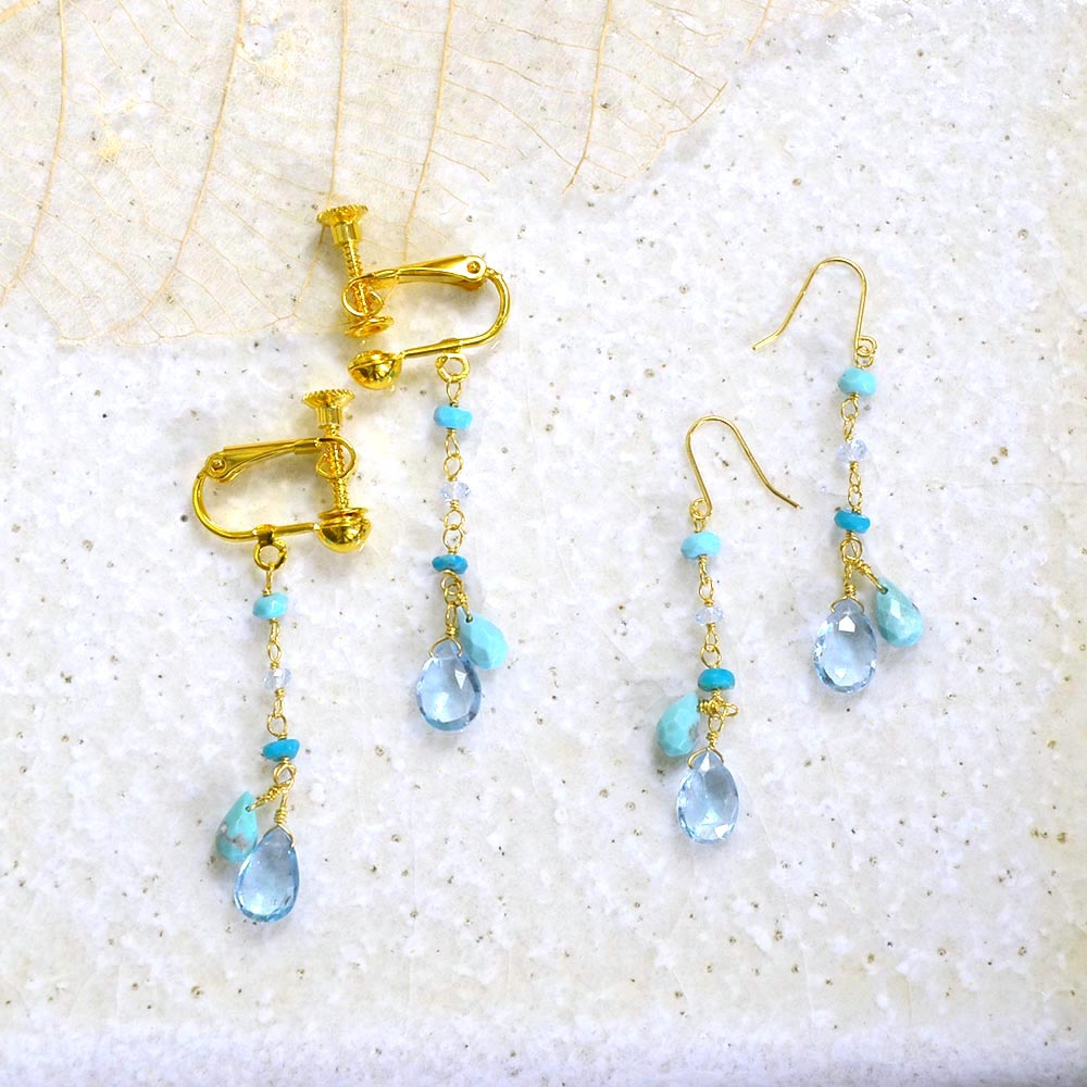 K18 ターコイズ ブルートパーズ イヤリング ピアス