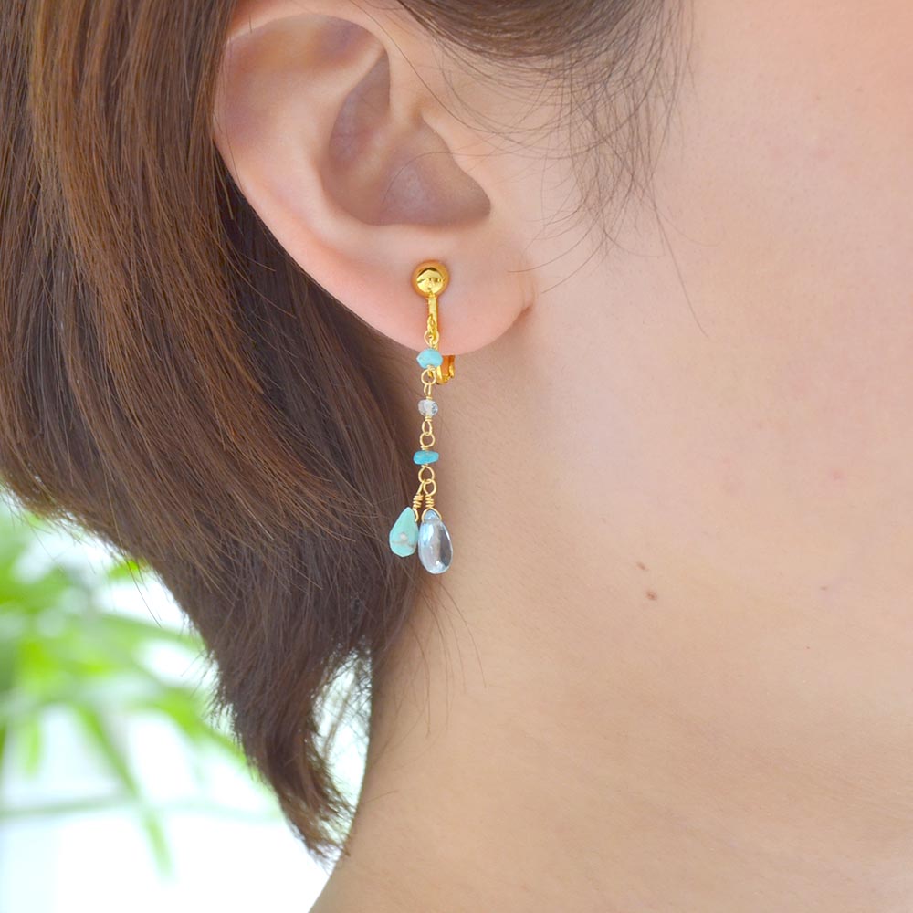 K18 ターコイズ ブルートパーズ イヤリング ピアス
