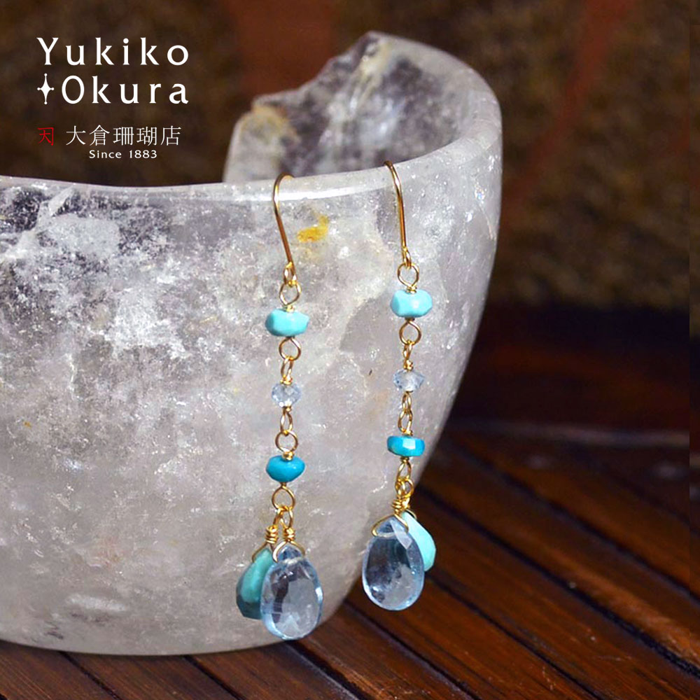 K18 ターコイズ ブルートパーズ イヤリング ピアス