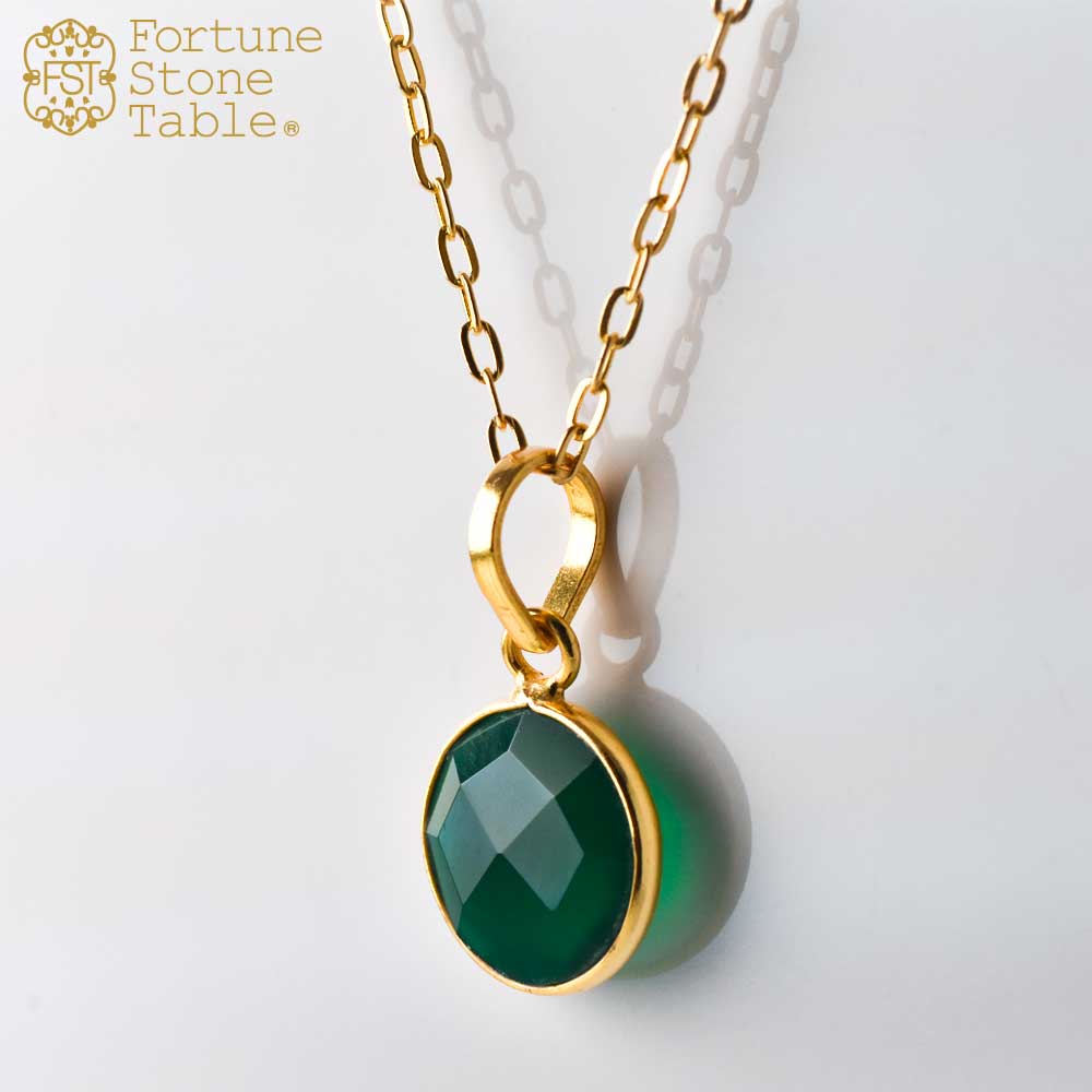 SVストーンベゼルペンダント　グリーンアゲイト【Fortune Stone Table】