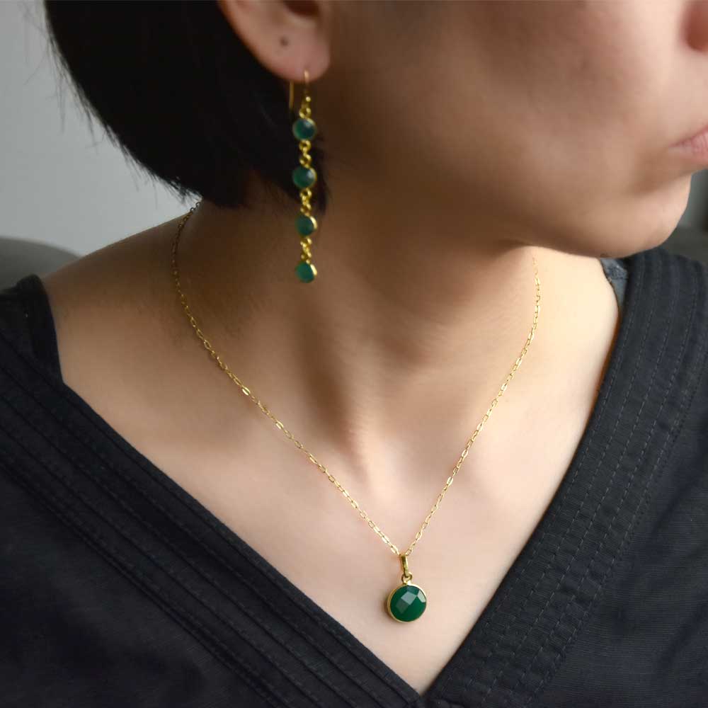 SVストーンベゼルペンダント　グリーンアゲイト【Fortune Stone Table】