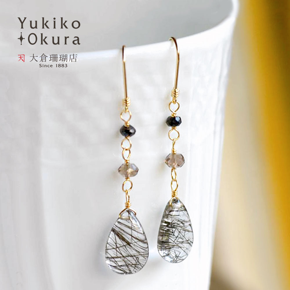 ブラックルチル スモーキークォーツ ブラックスピネル イヤリング ピアス