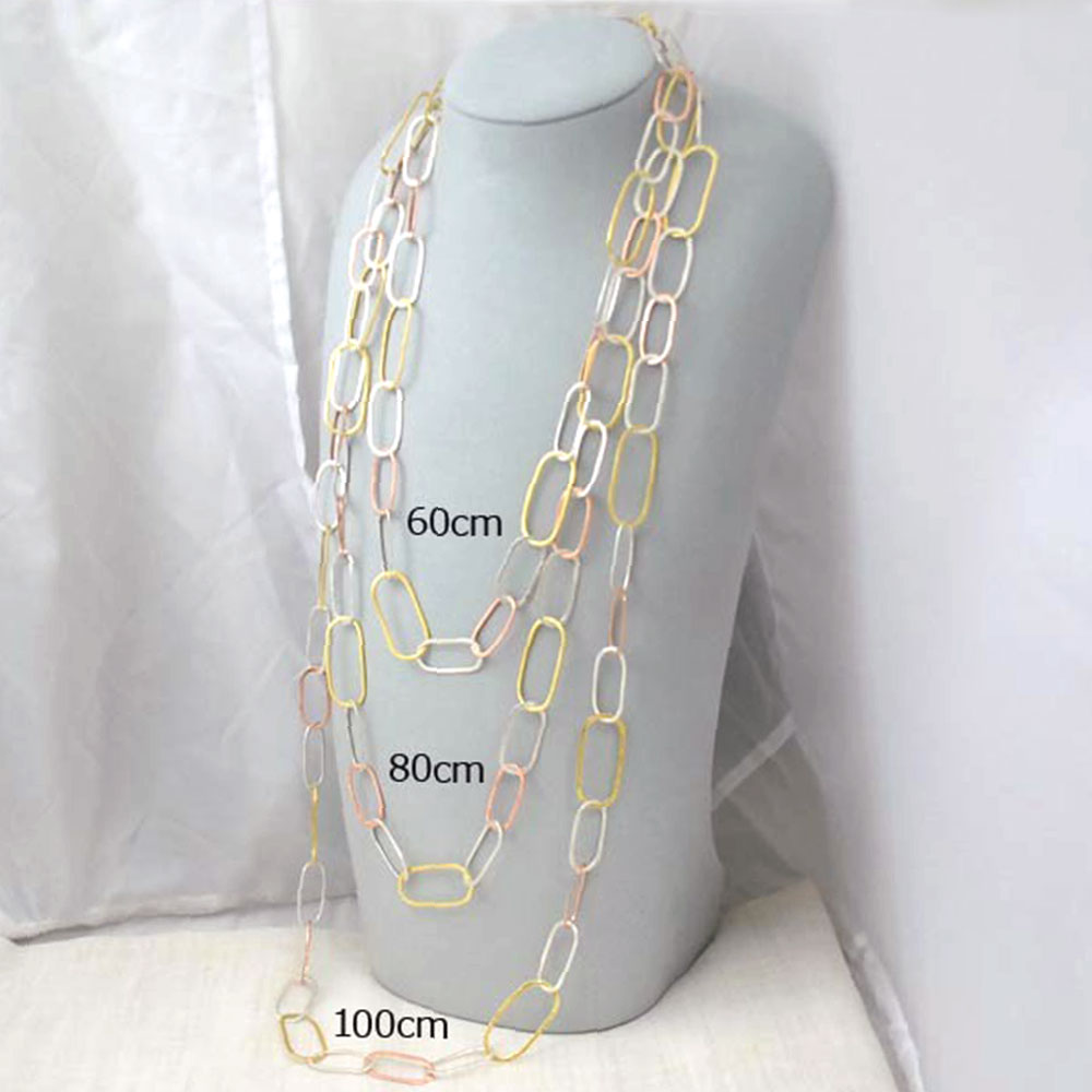 シルバー925  トリプルカラー オーバル チェーンネックレス 60ｃｍ 80ｃｍ 100ｃｍ
