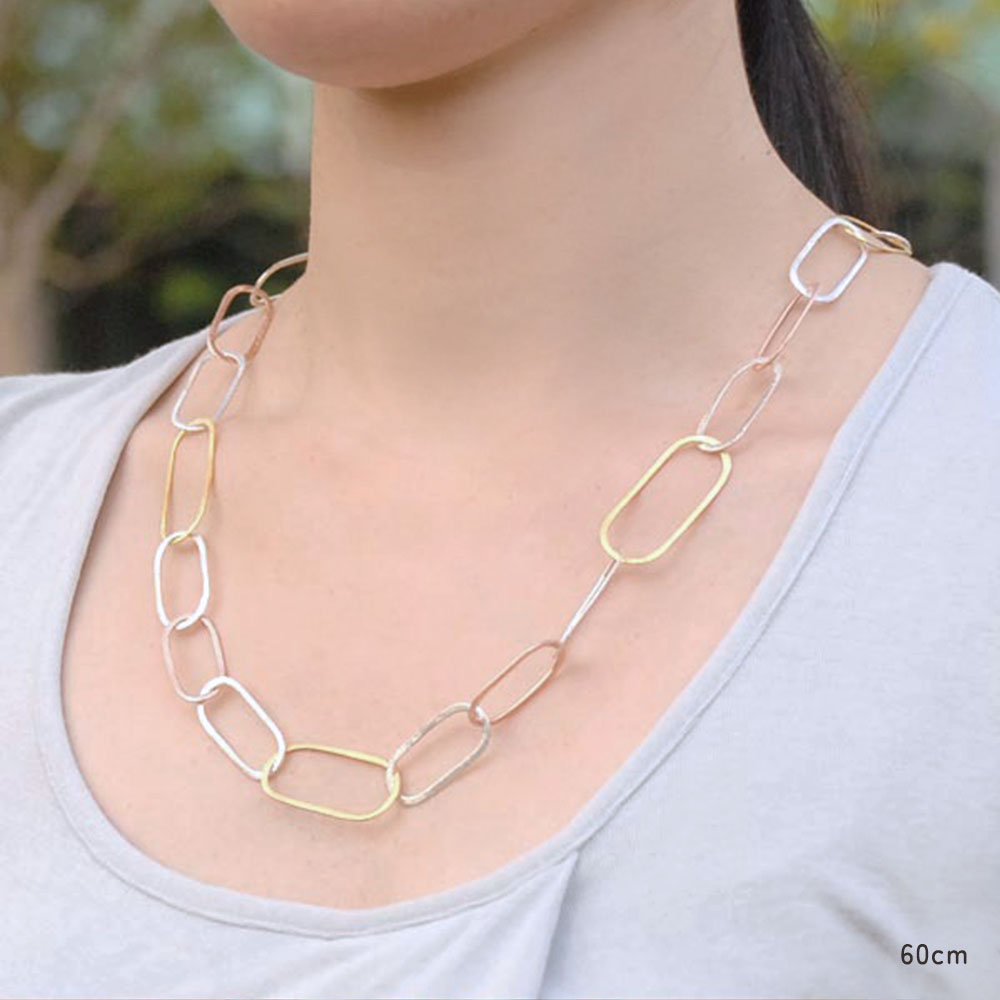 シルバー925  トリプルカラー オーバル チェーンネックレス 60ｃｍ 80ｃｍ 100ｃｍ