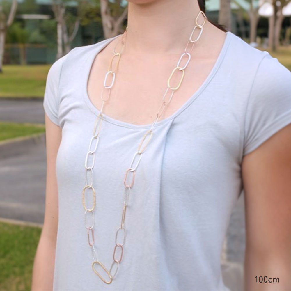 シルバー925  トリプルカラー オーバル チェーンネックレス 60ｃｍ 80ｃｍ 100ｃｍ