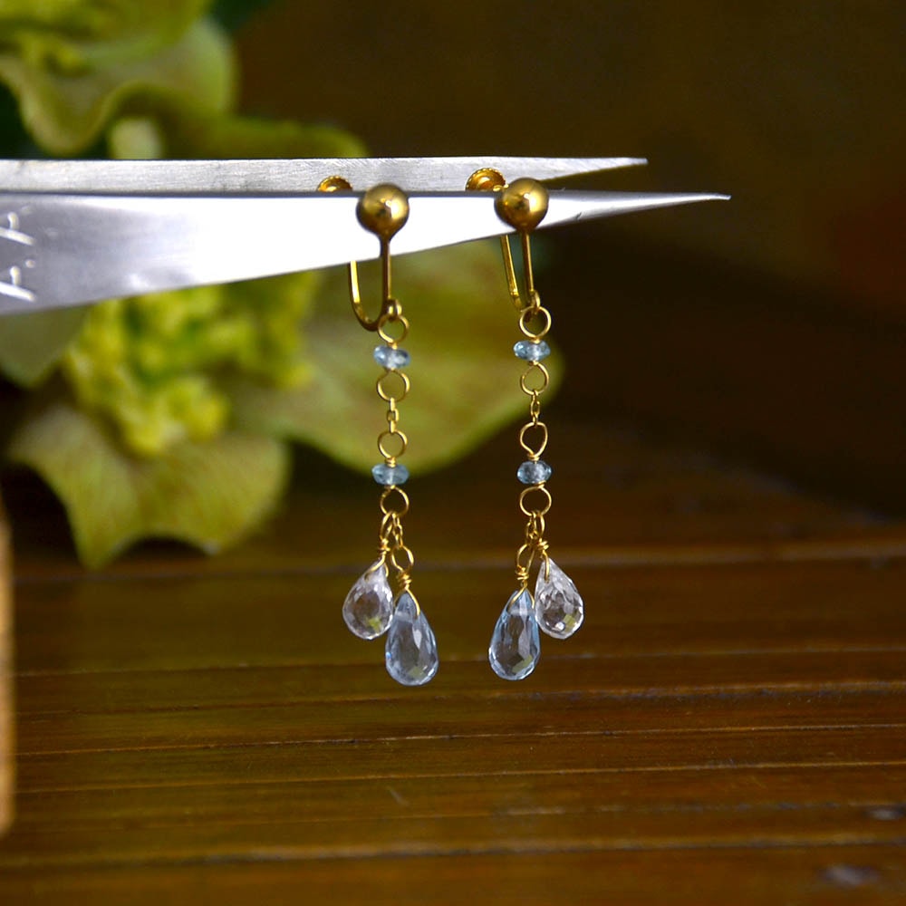 K18 ブルートパーズ アパタイト ホワイトトパーズ イヤリング