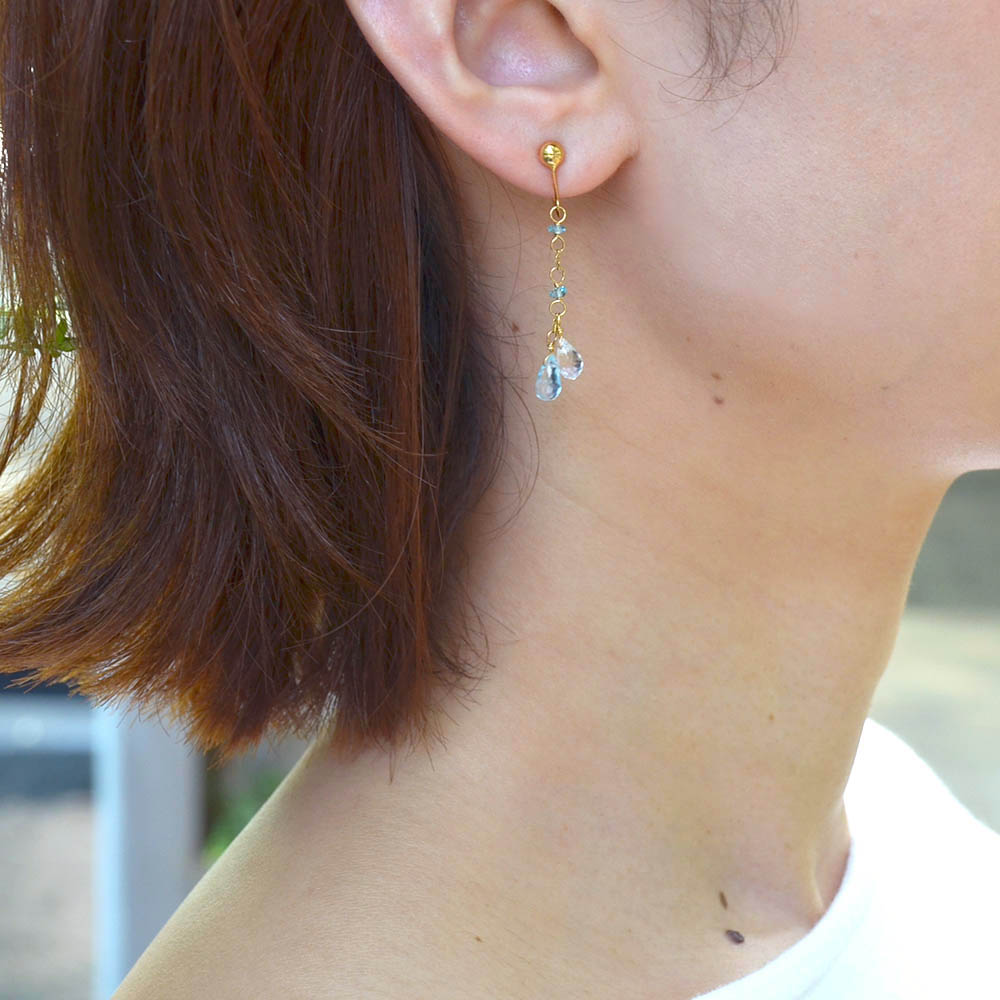 K18 ブルートパーズ アパタイト ホワイトトパーズ イヤリング