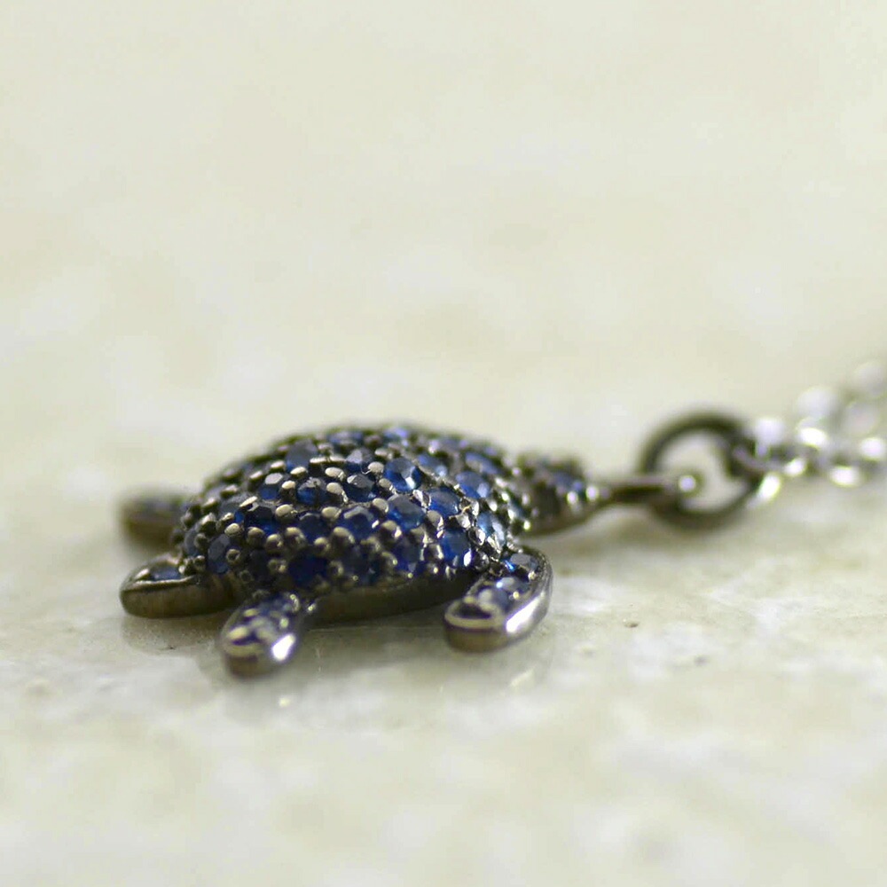 シルバー925 サファイヤ タートルペンダントネックレス