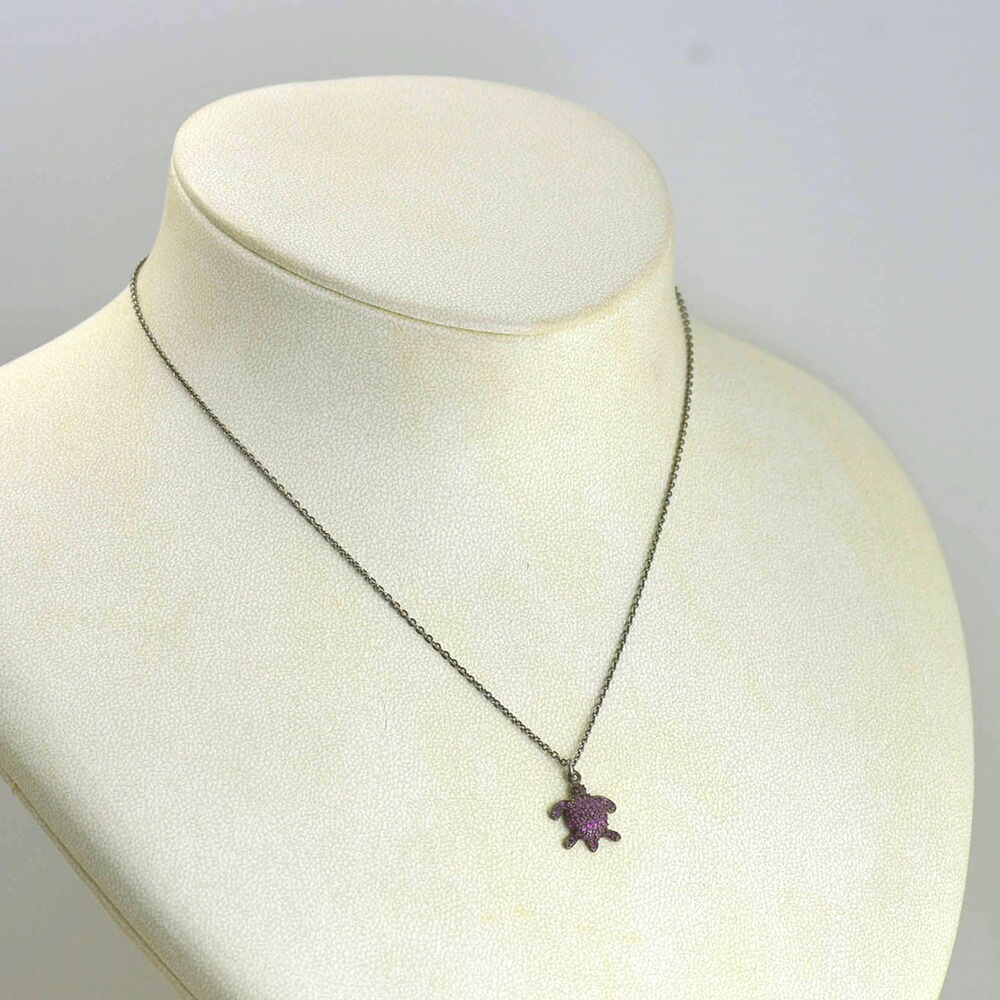 シルバー925 サファイヤ タートルペンダントネックレス