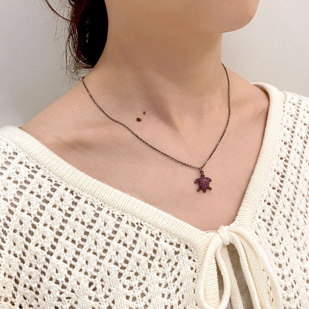 シルバー925 サファイヤ タートルペンダントネックレス