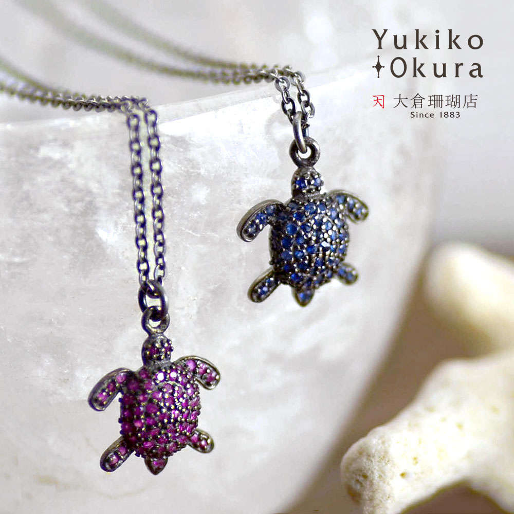 シルバー925 サファイヤ タートルペンダントネックレス