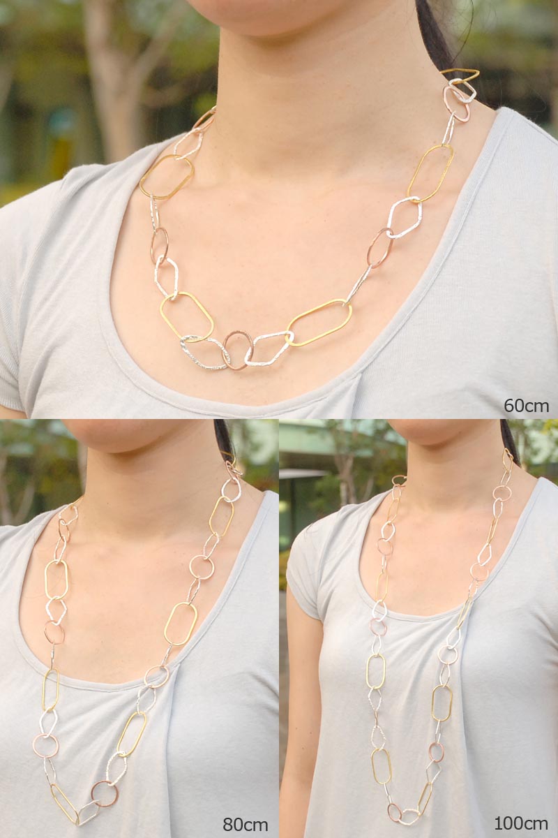 シルバー925  トリプルカラーミックス チェーンネックレス 60ｃｍ 80ｃｍ 100ｃｍ