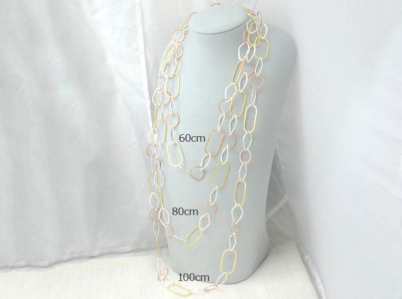 シルバー925  トリプルカラーミックス チェーンネックレス 60ｃｍ 80ｃｍ 100ｃｍ