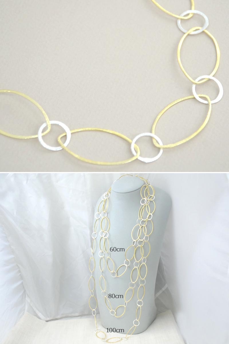 シルバー925 コンビカラー マーキス チェーンネックレス 60cm 80cm 100cm