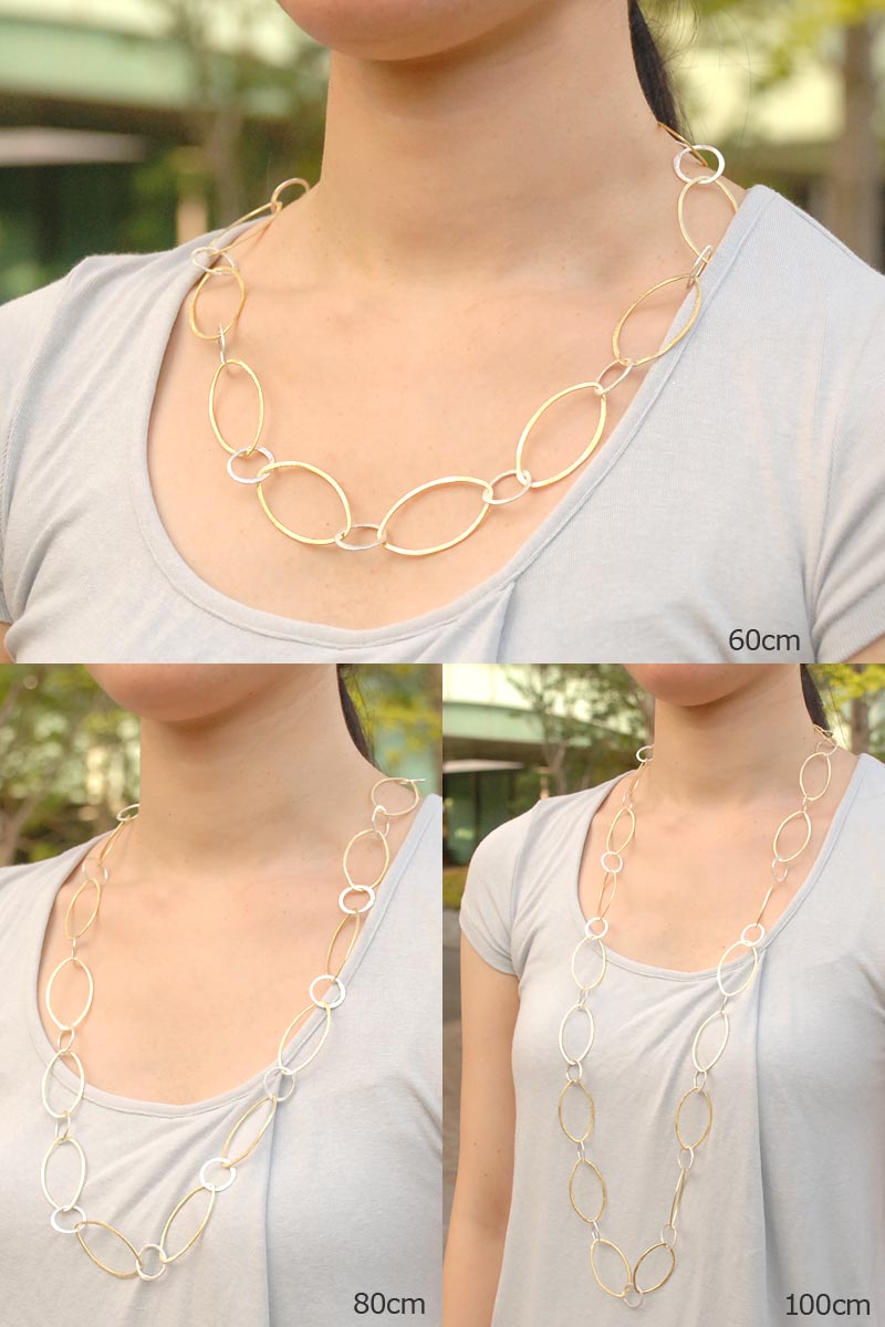 シルバー925 コンビカラー マーキス チェーンネックレス 60cm 80cm 100cm