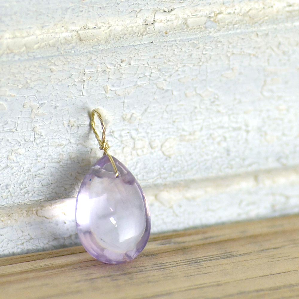 K10 ピンククォーツ フラットドロップ チャーム