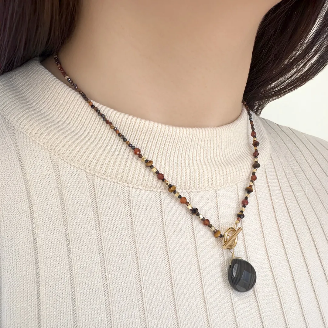 カラーで選ぶペンダントネックレス（茶）チョコレートアゲート【Fortune Stone Table】