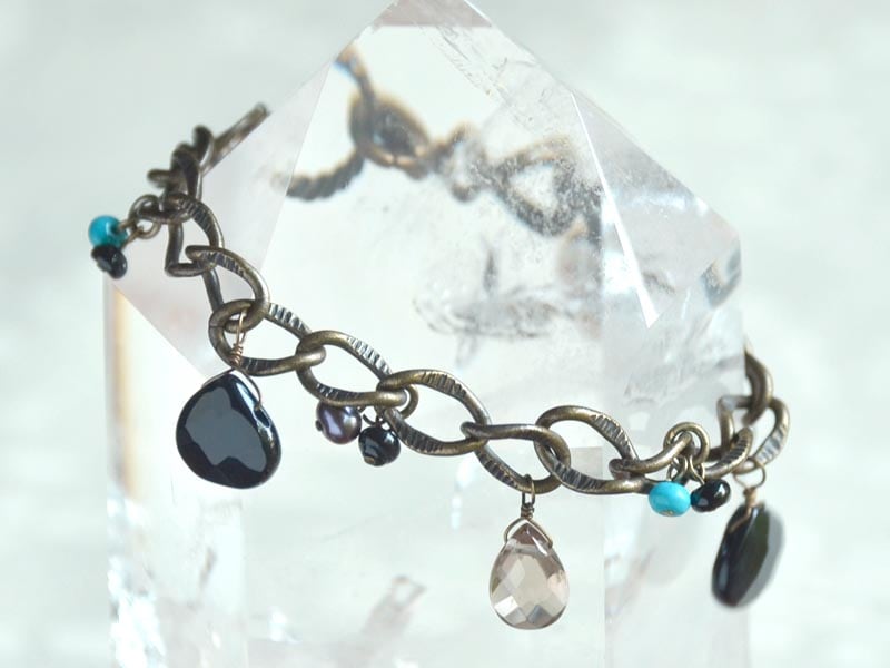 オニキス ターコイズ スモーキークォーツ 淡水パール ブレスレット