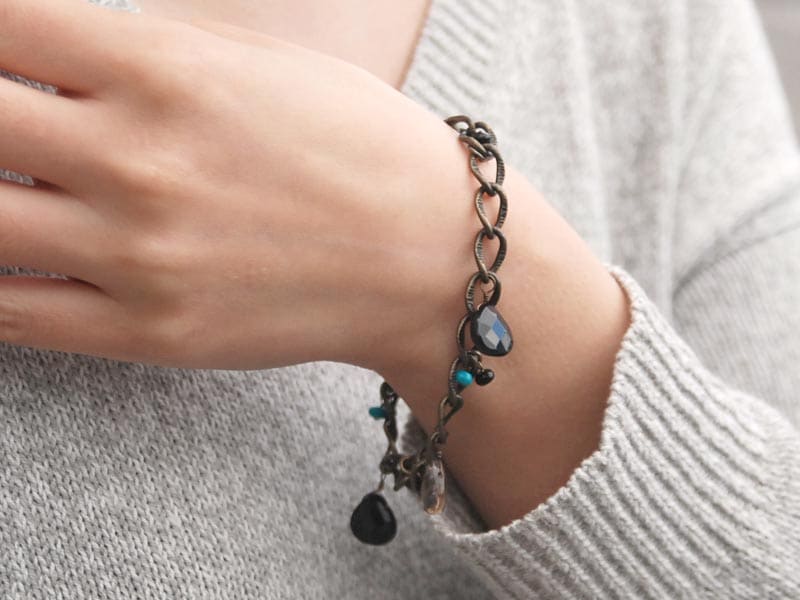 オニキス ターコイズ スモーキークォーツ 淡水パール ブレスレット