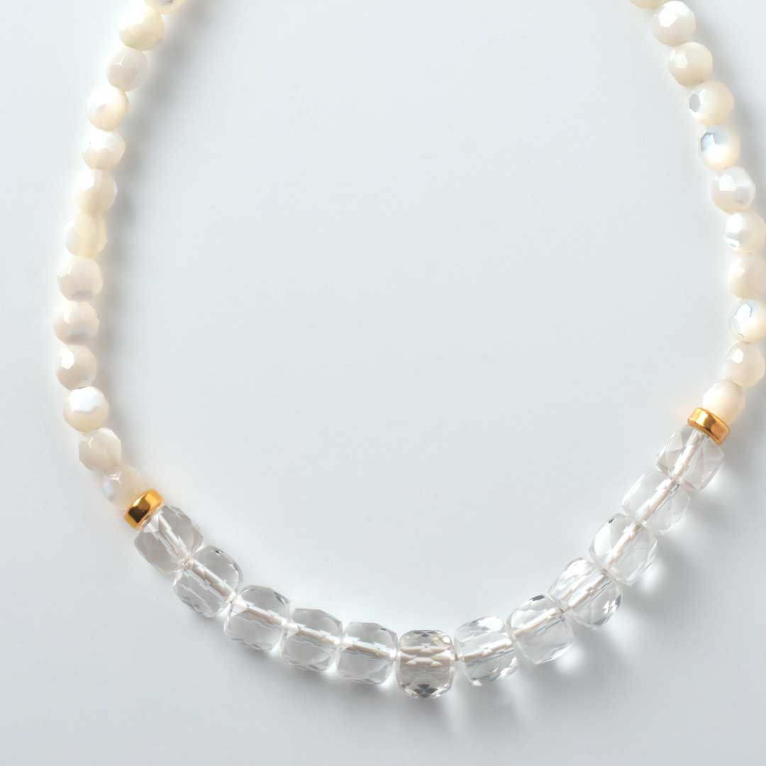 TWOtone stones ブレスレット　水晶×白蝶貝【Fortune Stone Table】