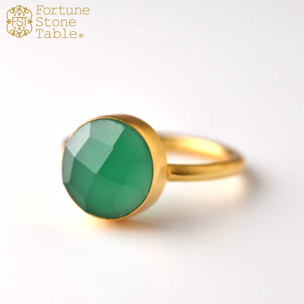 SVストーンベゼルリング　グリーンアゲイト【Fortune Stone Table】