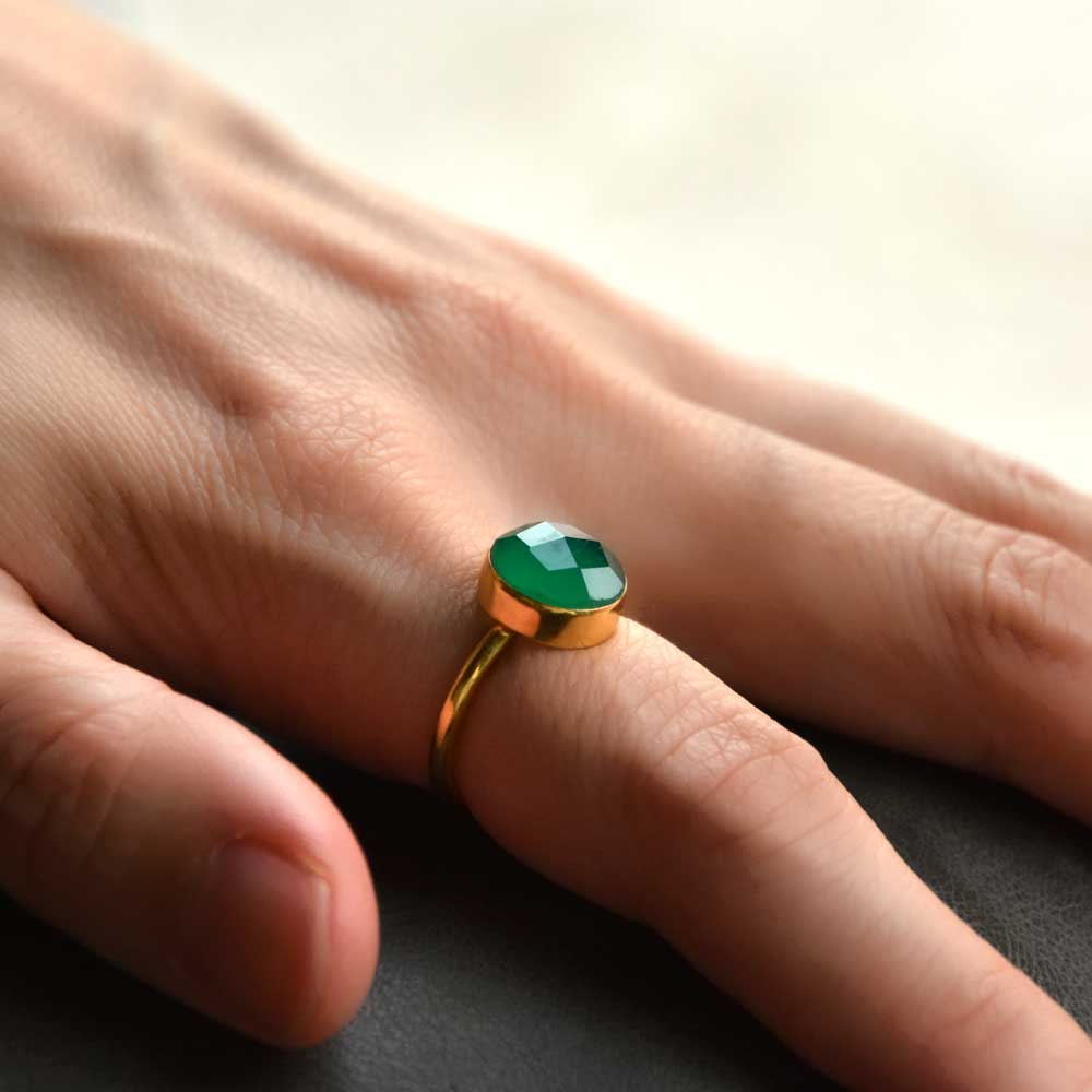 SVストーンベゼルリング　グリーンアゲイト【Fortune Stone Table】