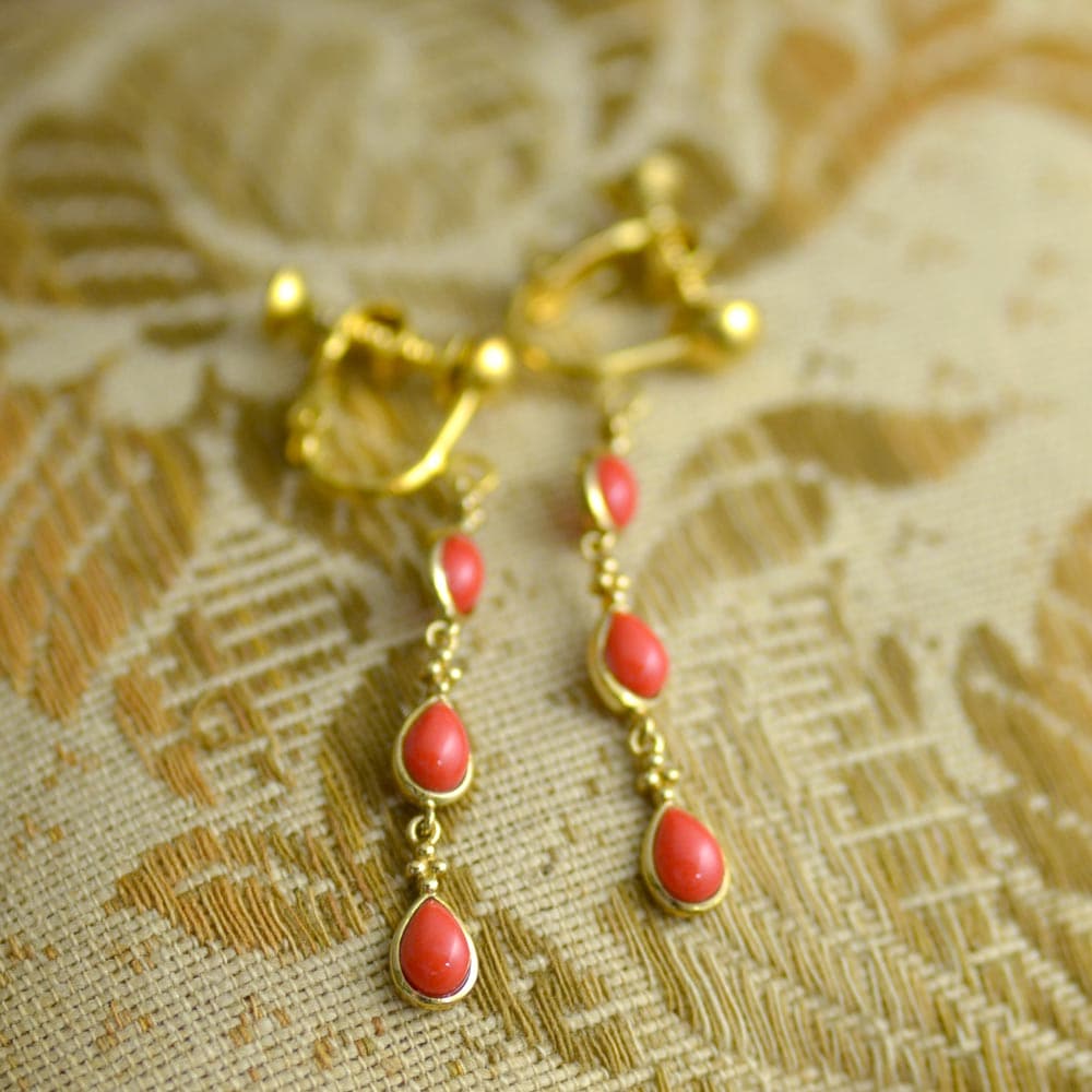 K10 珊瑚 3石 スイングイヤリング ピアス | イヤリング・ピアス（全