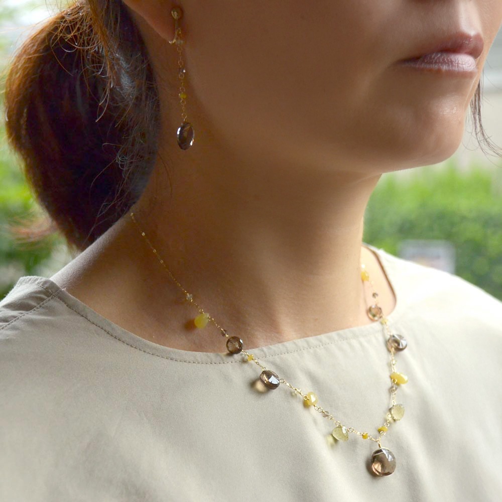 K18 スモーキークォーツ レモンクォーツ イエローオパール ネックレス