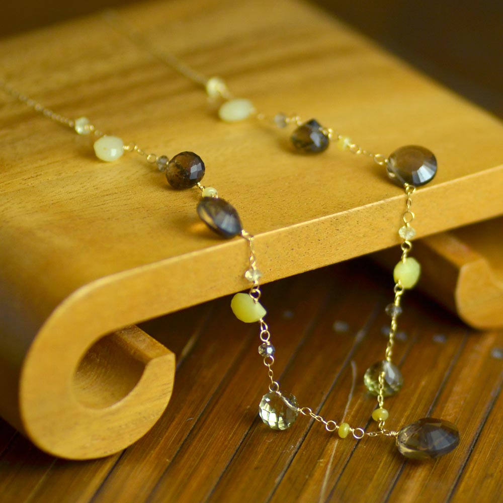 K18 スモーキークォーツ レモンクォーツ イエローオパール ネックレス